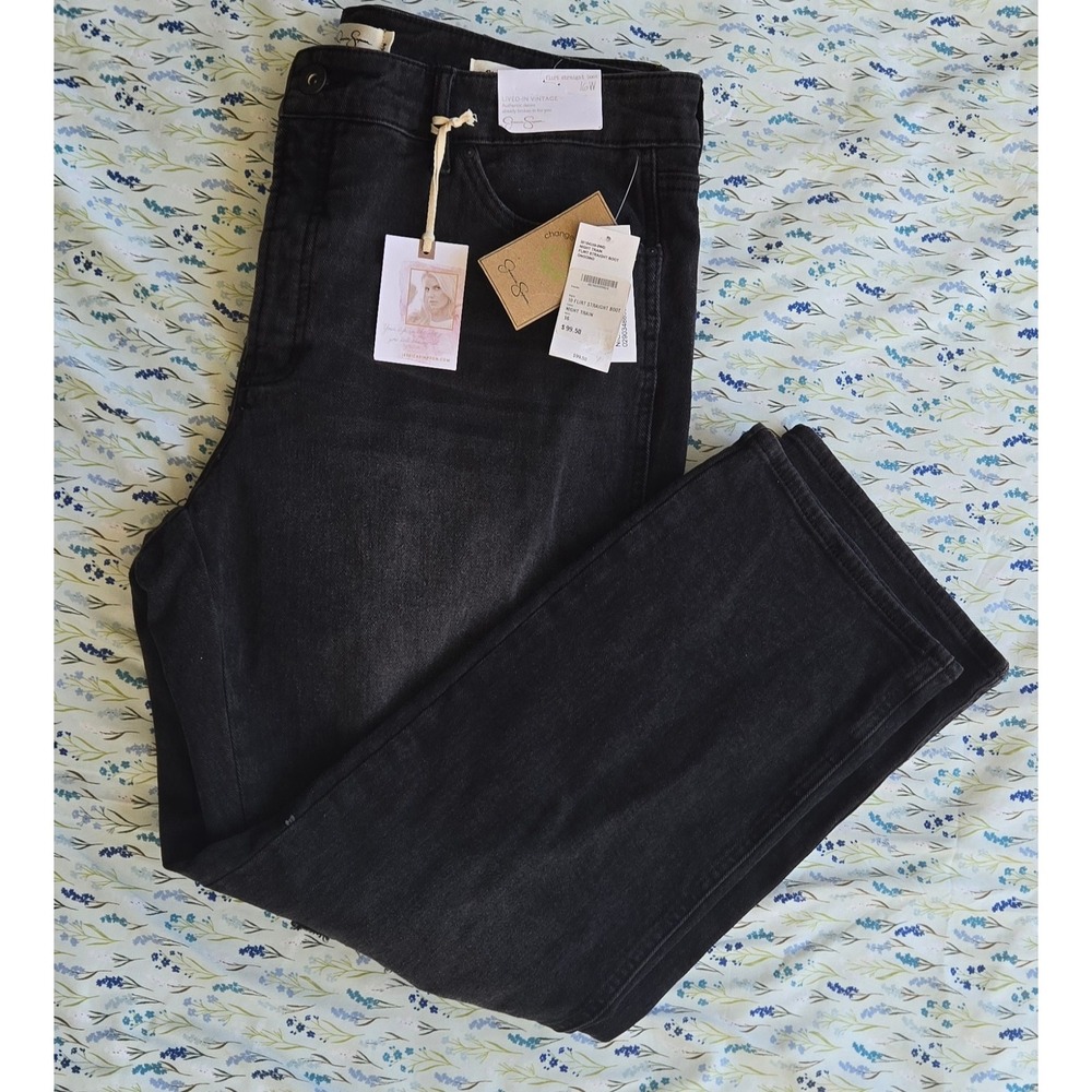 Jessica Simpson Flirt Straight Boot Jeans Night Train Black Distressed Size 16W
